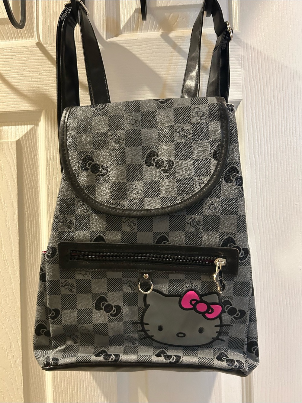 Vintage Sanrio Hello Kitty Grey Checked Mini Backpack - Like New!